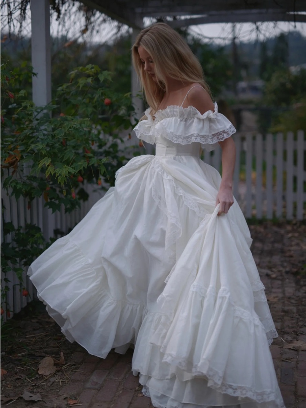 Selkie Off-Shoulder White Ruffled Wedding Gown with Long Train - Picture 2 of 5